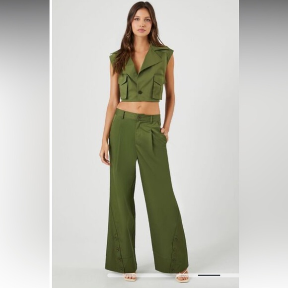 Forever 21 Pants - Forever 21 Button-Hem Wide-Leg Pants
